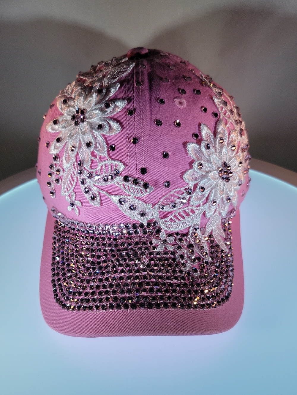 Pink Floral Rhinestone Embellished Baseball Cap